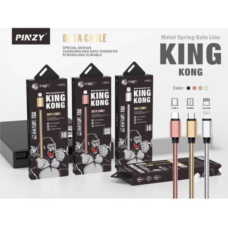 Metal Spring Data Line Pinzy King Kong V6 Micro USB Support Qc - PINZY V6