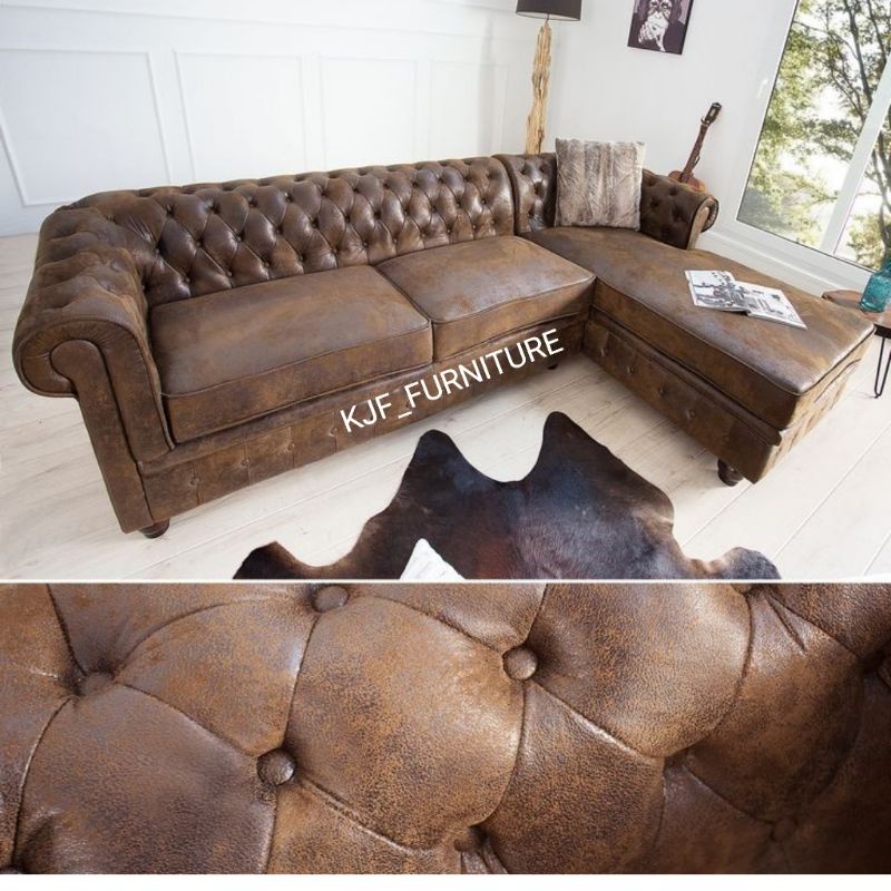 sofa Chesterfield klasik bentuk L