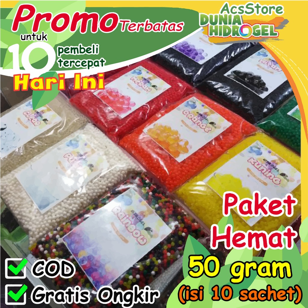 Grosir Hidrogel Media Tanam Hias Waterbead Paket Hydrogel Termurah 10 Sachet 50g