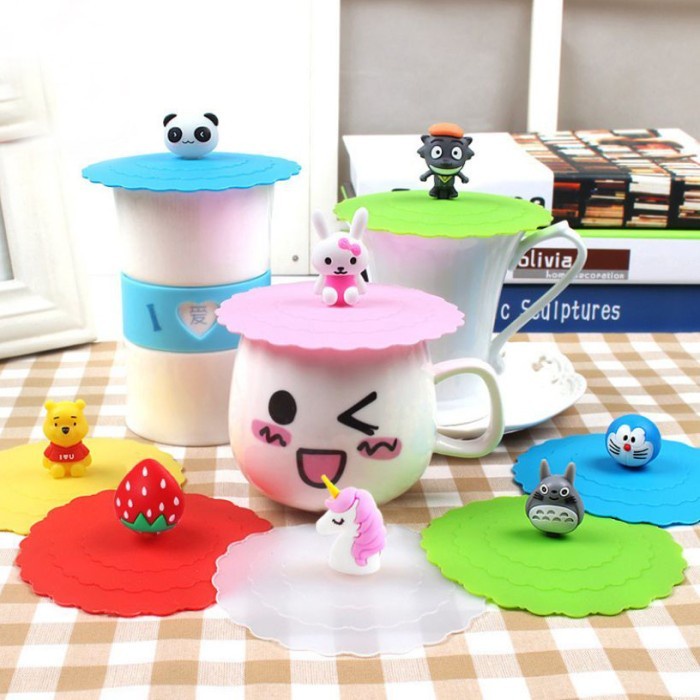 BEST SELLER!! Tutup Gelas / Mug / Cangkir Silikon Motif 3D Lucu Unik Karakter