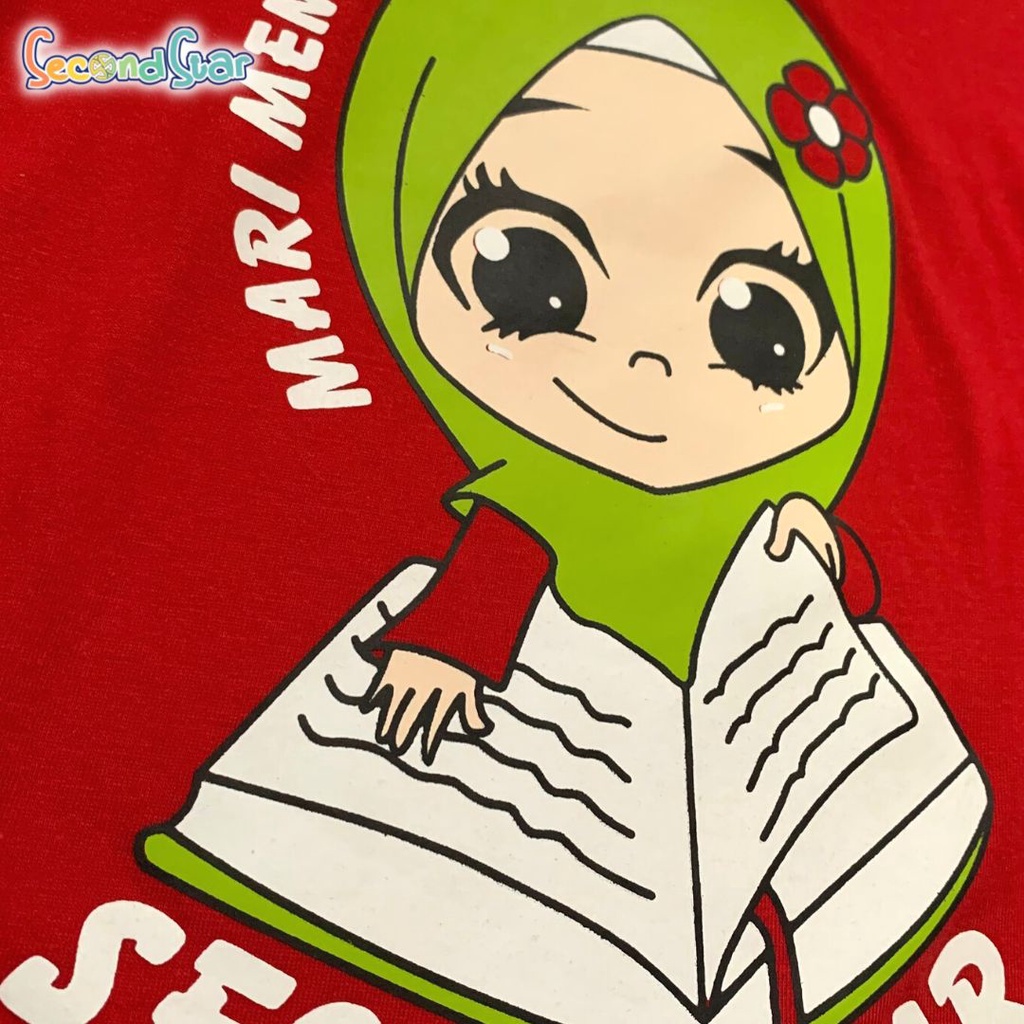 Secondstar baju anak perempuan Kaos oblong lengan panjang islami warna merah pastel 1-8 tahun