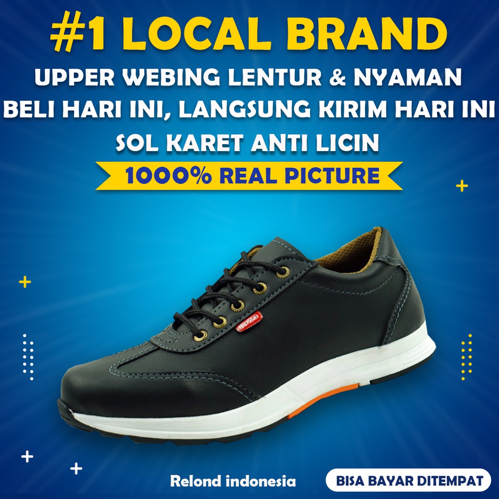 Sepatu Kulit Pria Sneakers Keren Original Model Casual Murah Warna Hitam Kekinian Terbaru 2021 M037