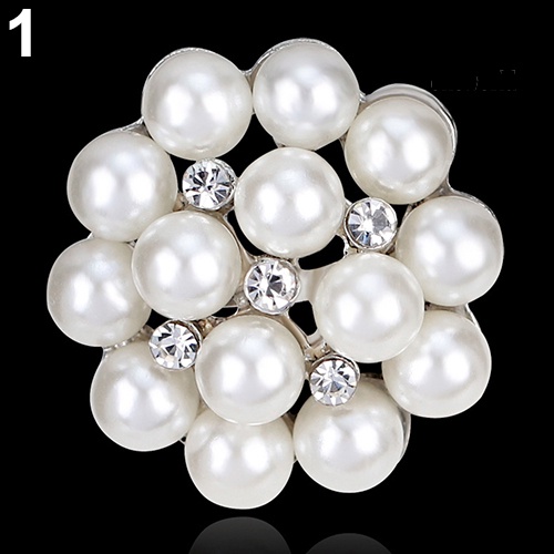 OW@ Flower Rhinestone Imitation Pearl Brooch Pin DIY Bridal Wedding Bouquet Decor