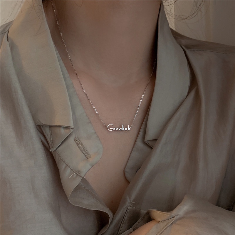 Kalung Liontin Tulisan Goodluck Gaya Korea Untuk Wanita