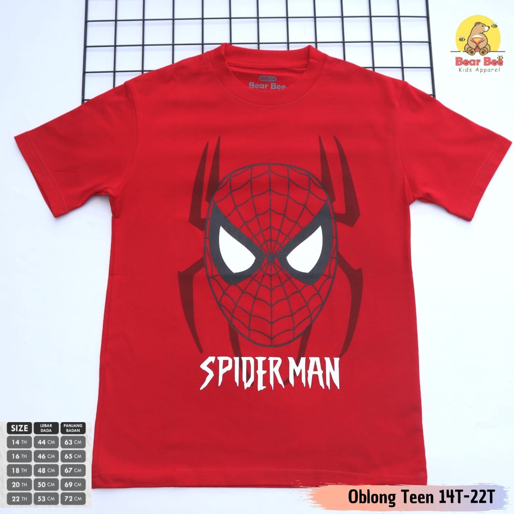 Baju Atasan Kaos Oblong Unisex Pria Wanita Remaja Dewasa Superhero Spiderman Merah
