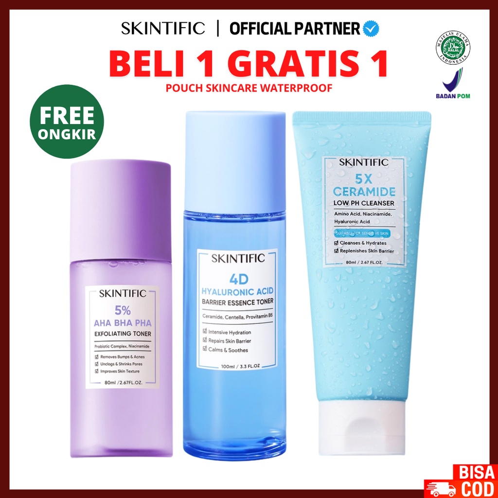 [ FREE GIFT ] SKINTIFIC - Gentle Clean Set / 5X Ceramide Low Ph Cleanser 80ml, 5% Aha Bha Pha Exfoliating Toner, 4D Hyaluronic Acid Toner 100ml