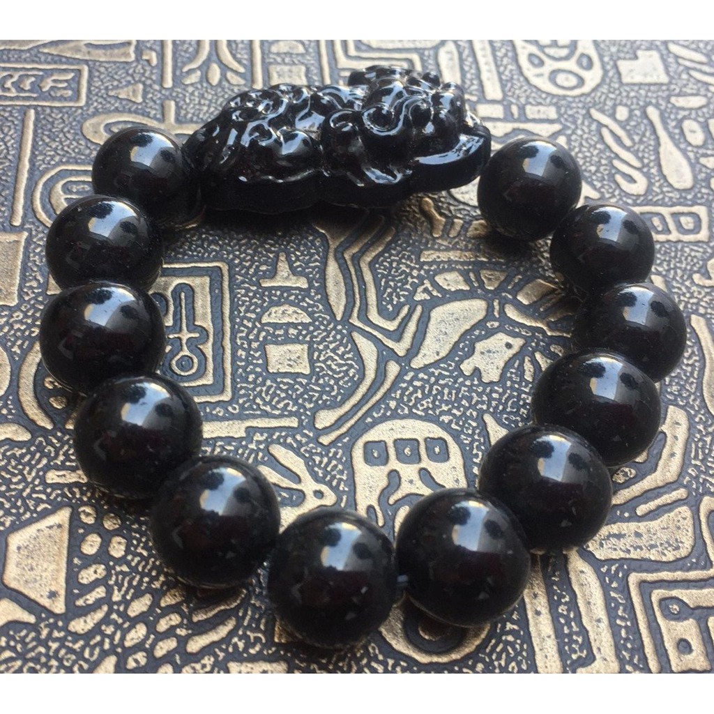 Gelang Obsidian Chinese Dragon Pixiu Besar 14mm
