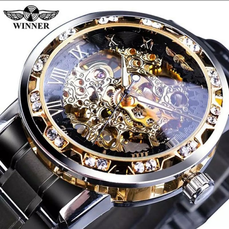 winner DIAMOND BLACK WRG8012M3 Jam Tangan Mekanik Pria