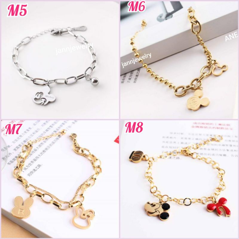 Gelang rantai Mickey Titanium asli anti karat tidak alergi aneka model cantik