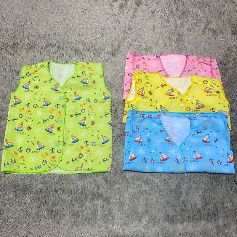 (Isi 3) Baju Bayi Lengan Kutung Kancing Depan Motif Tabur