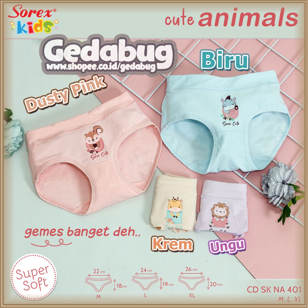 6 pcs CD Celana dalam anak Perempuan Girl Sorex NA 401 Super soft Size M-XL | Gedabug