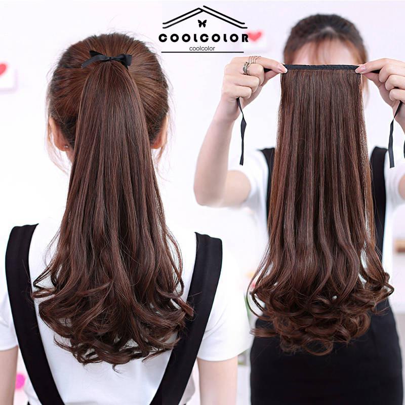 CODWig Ponytail Panjang Keriting Lace-up Jenis Gelombang Besar Realistis Potongan Wig Alami- cl