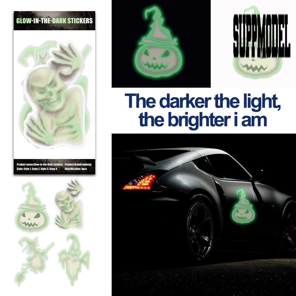 4pcs / Kantong Stiker Decal Motif Hantu / Tengkorak / Penyihir / Halloween Untuk Dekorasi Mobil DIY
