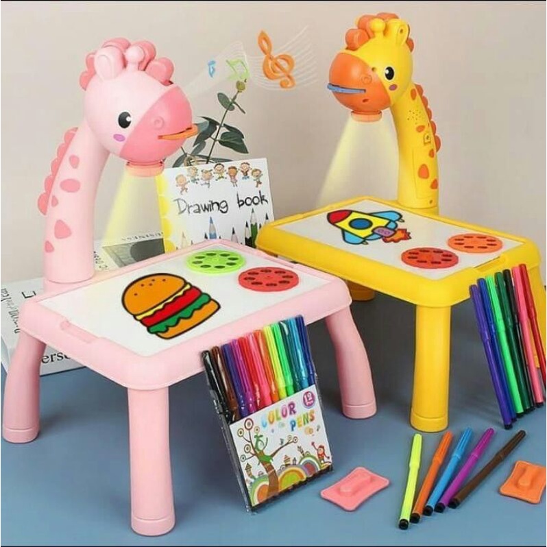 

Mainan edukasi meja proyektor anak serbaguna/papan gambar belajar melukis mewarnai menggambar motif karakter/giraffe projector drawing table murah