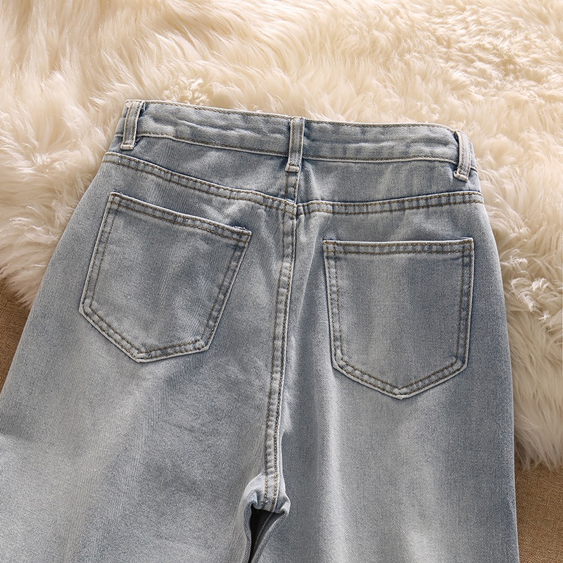 New Korean retro high-waist loose jeans straight-legged wide-legged celana panjang wanita(realpict)