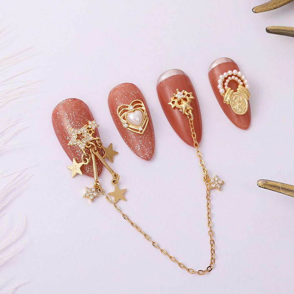 Mxbeauty Bintang Nail Art Rantai Wanita Bersih Merah Perak Hiasan Kuku Manikur Aksesoris Nail Art Rhinestones