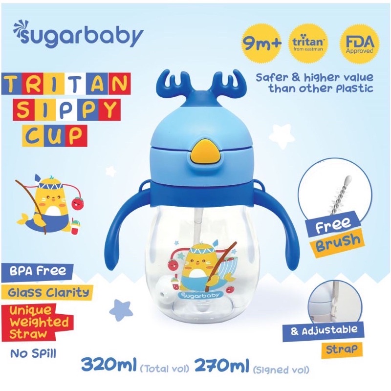 Sugar Baby TRITAN Sippy Cup Deer (320 ml (total vol) /270 ml (tanda di botol), 9mo+)/Botol minum anak