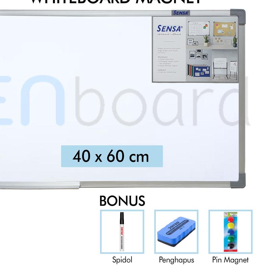 

Diskon✔️Papan Tulis Whiteboard / White Board Gantung Magnet Single Face Sensa 40 x 60 cm|RA6