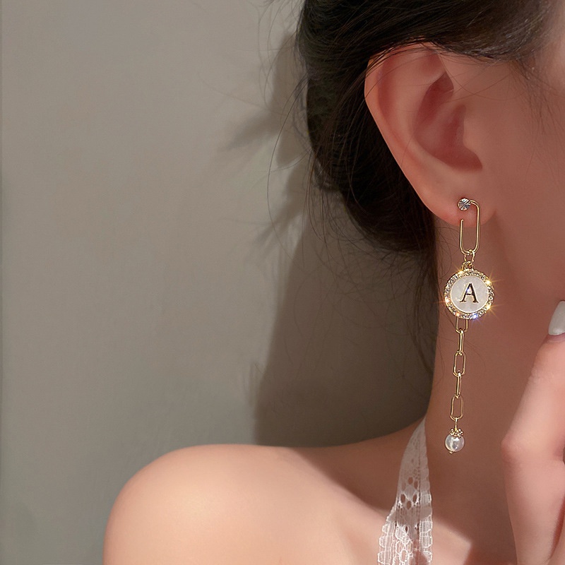 Anting Rumbai Panjang Desain Tulisan Asimetris Bahan 925 Silver Needle Gaya Korea Untuk Wanita