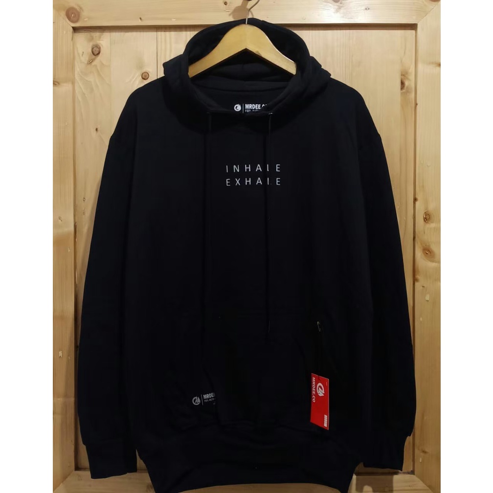 hoodie pria original 100%distro warna hitam berlogo tulisan INHALE EXHALE di dada hoodie cewek cowok