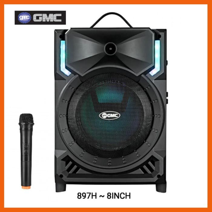 SPEAKER BLUETOOTH GMC 897H 897 H BONUS MIC WIRELESS SPEAKER PORTABLE KARAOKE 8IN 8 INCH AMPLIMEETING