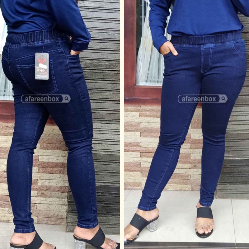 Legging Jeans Jumbo Pinggang Karet Stretch Jegging Jeans Skinny Celana Panjang Jeans Wanita 27-38