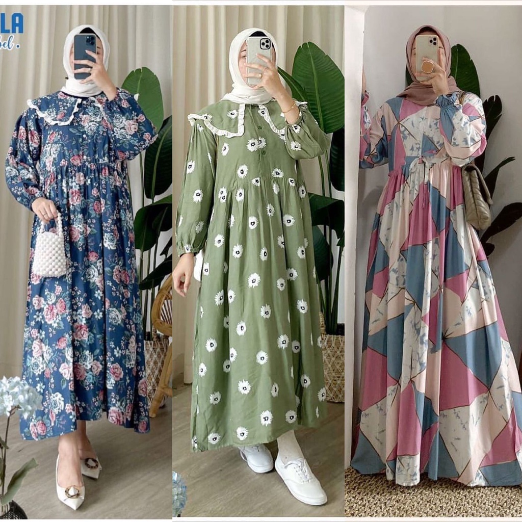 1KG MUAT 4PCS | BINE - SANSO - MOA MIDI DRESS RAYON MOTIF HITS OOTD SELEBGRAM PREMIUM FASHION GROSIR