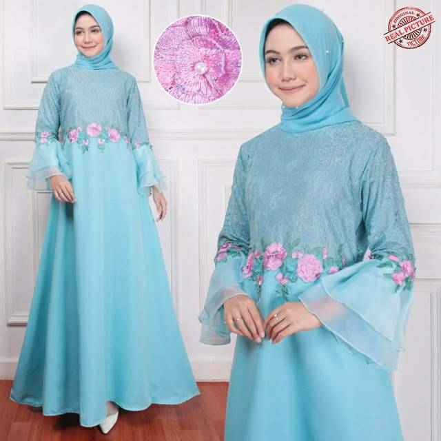Gamis maxi atika bahan brukat cornelli & balotelly kombinasi bordir bunga 100%