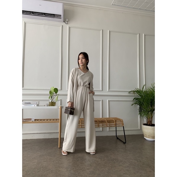 Gabrielle 3 in 1 Long Set-Ivory cream
