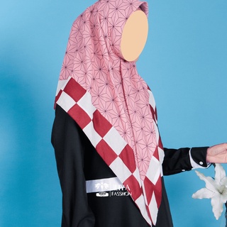 Jual Hijab Jilbab Print Square Anime Nezuko Kamado Kimetsu no Yaiba