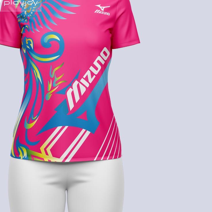 PAKAIAN OLAHRAGA ATASAN WANITA KAOS VOLLY BADMINTON FUTSAL BULUTANGKIS JERSEY PRINTING PINK