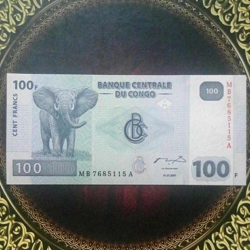 uang 100 franc congo 2007 aunc