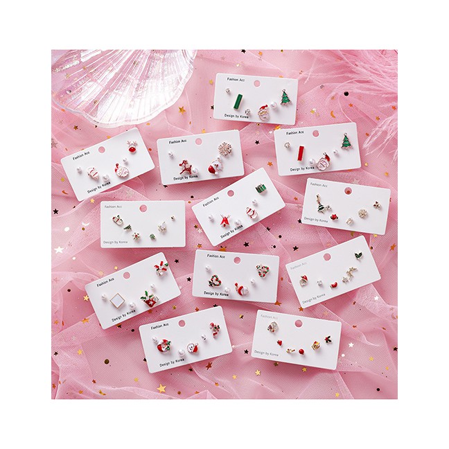 LRC Anting Tusuk Fashion Color Christmas Series Earrings Set Of 6 D48797