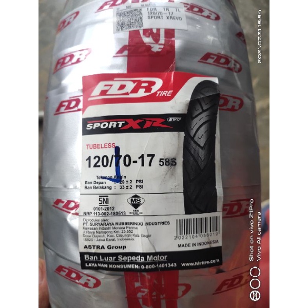 BONUS PENTIL Ban Luar Belakang Vixion New FDR Tire 120/70-17 SPORT XR EVO Ban Luar Tubeless