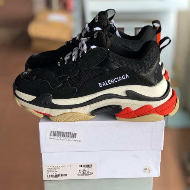 Balenciaga White and Blue Triple S Leather Sneakers Browns