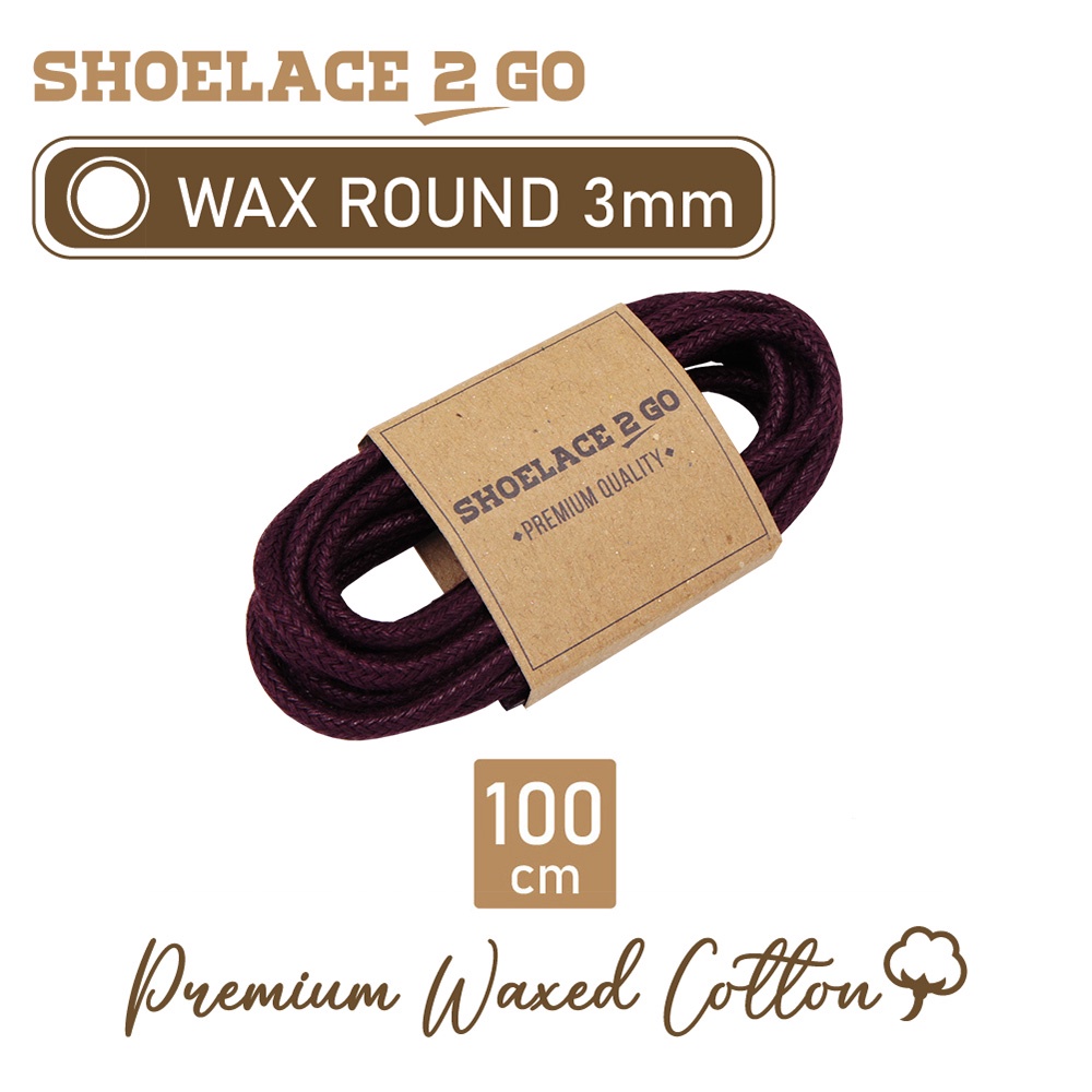 SHOELACE 2 GO PREMIUM TALI SEPATU LILIN WAX ROUND - WR3 - F4A - RED MAROON - 3MM - 100CM