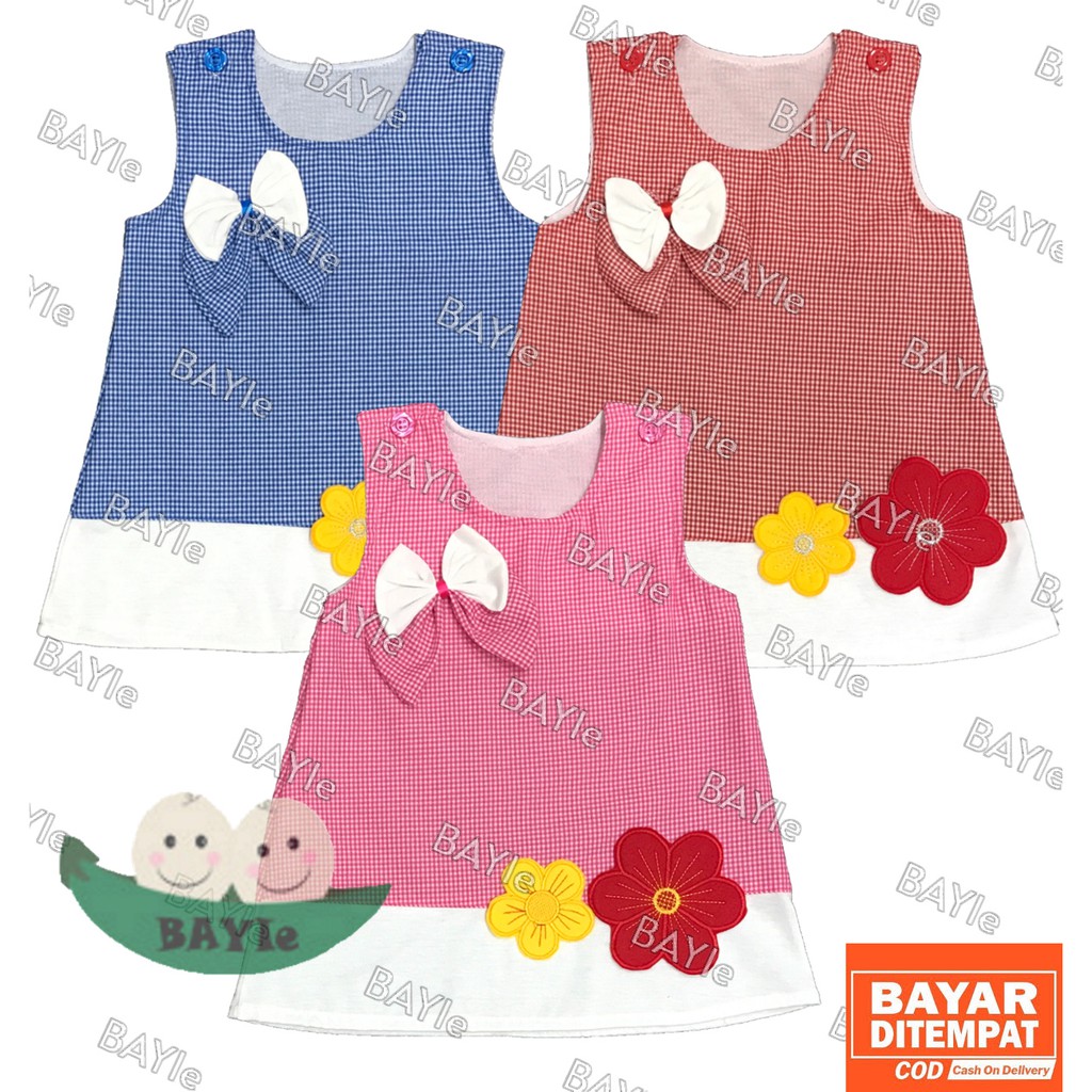 BAYIe - Baju bayi/Anak Perempuan Dress motif 2 BUNGA PLANET KIDS usia 0-12 bulan/Pakaian anak Cewek