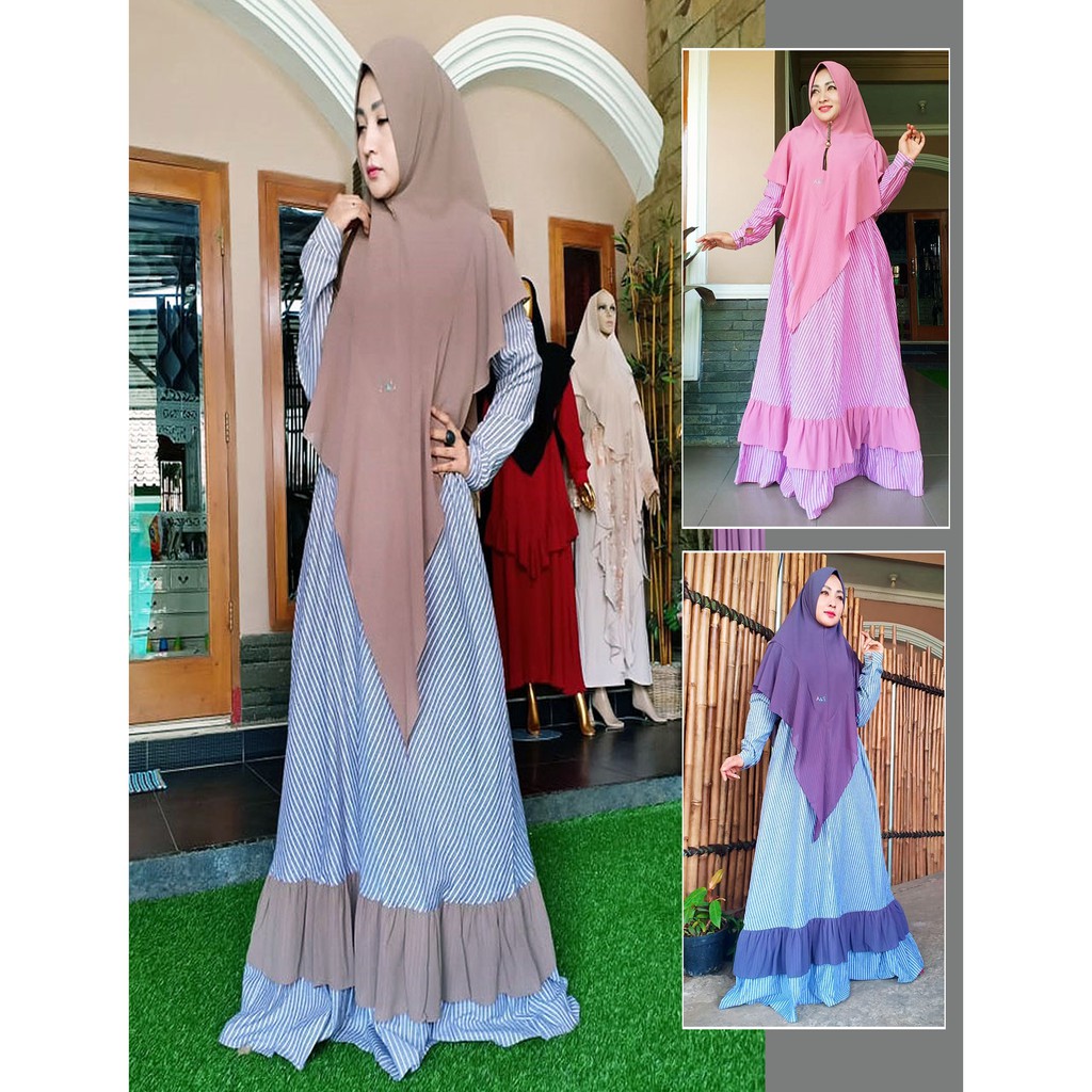 GAMIS MODERN KATUN YANDET SYARI BIRU COKLAT