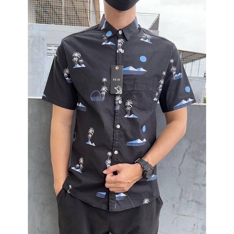 AMSPRO kemeja pria kemeja casual kemeja motif atasan pria PD Sunset