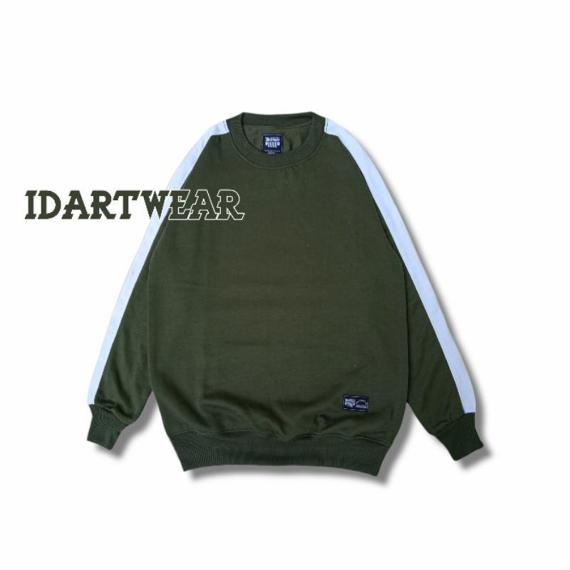 Sweater Crewneck Army List Putih Sweater Kombinasi Pria Wanita