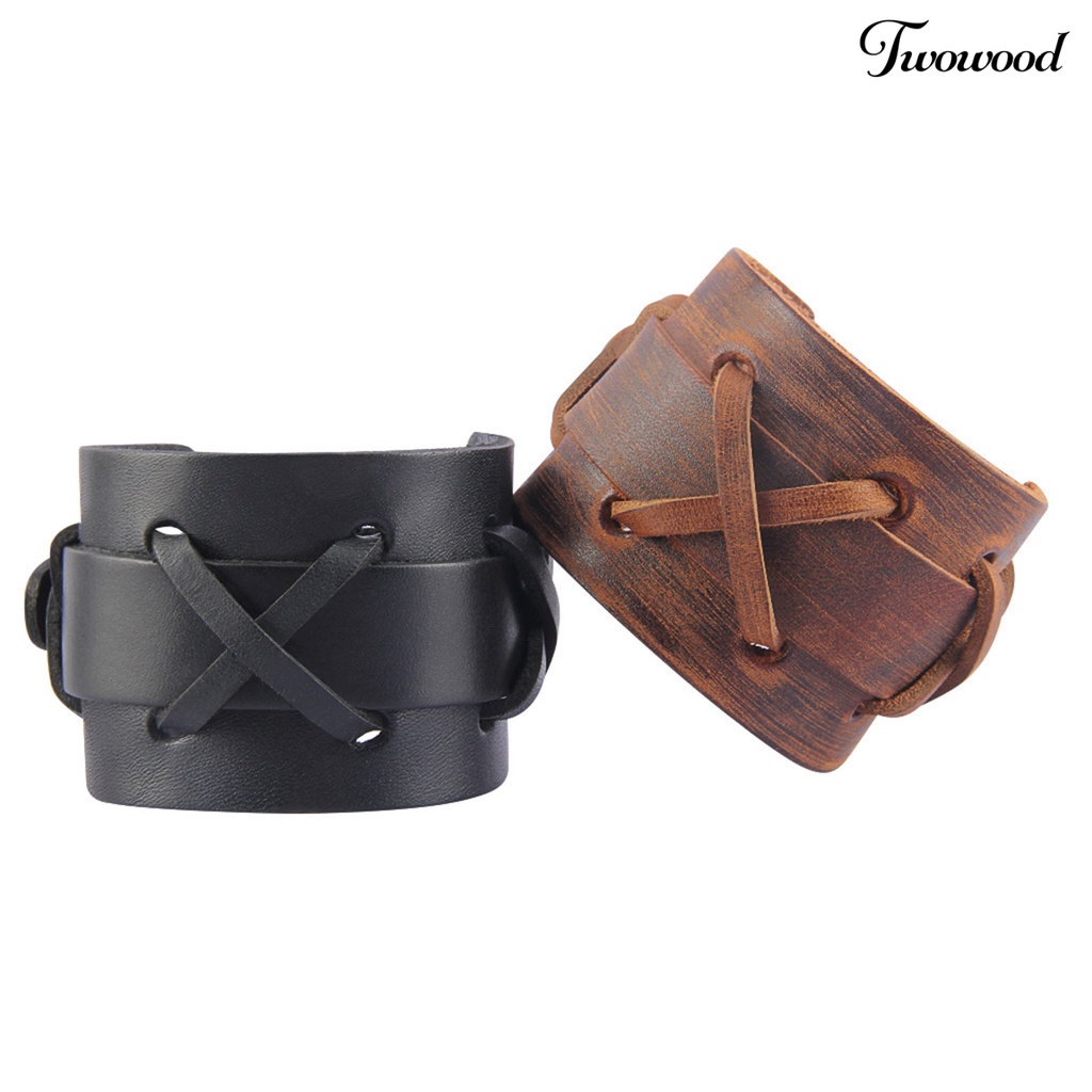 Gelang Bahan Kulit Imitasi Dengan Buckle Metal Adjustable Gaya Punk Rock Untuk Pria