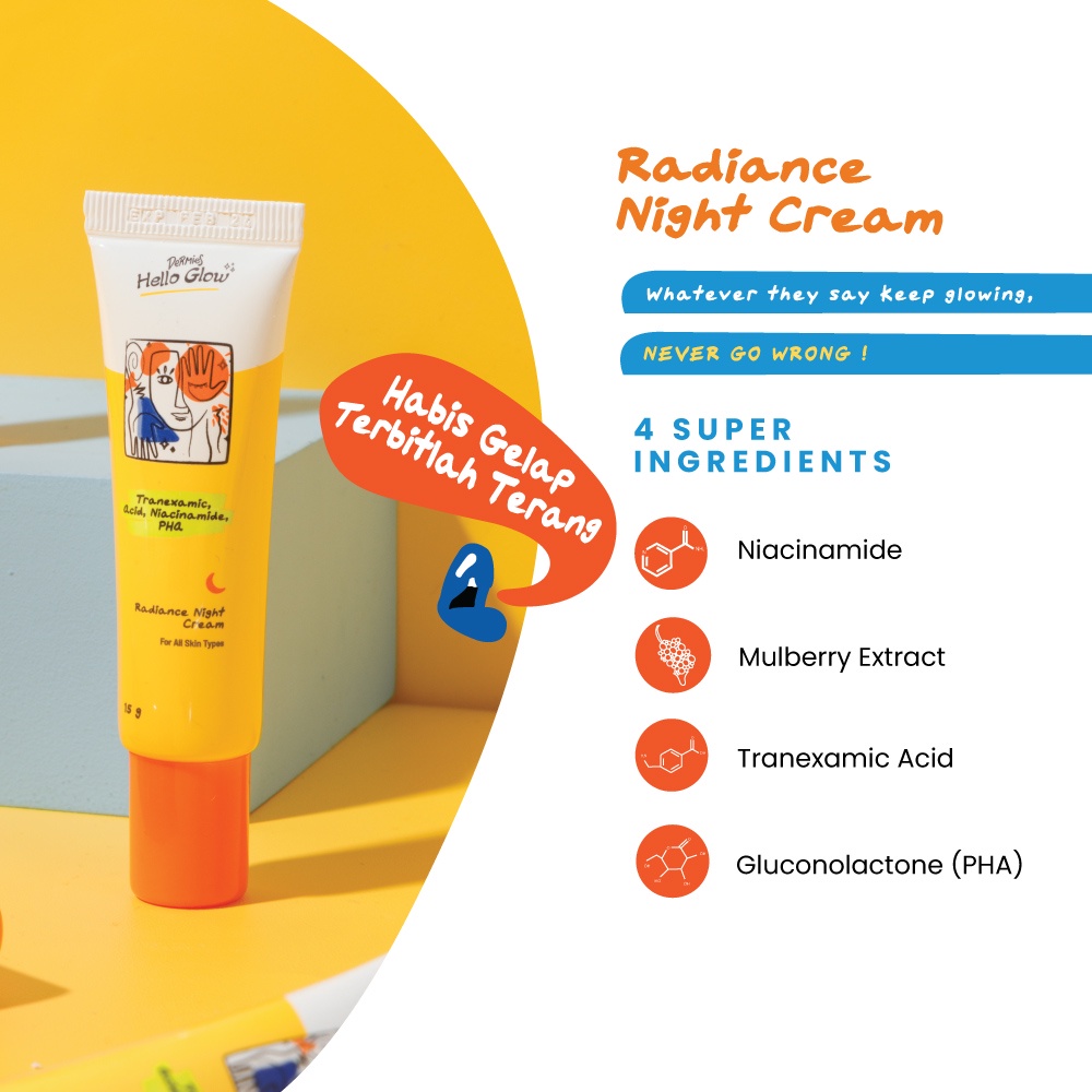 Dermies Hello Glow Radiance Night Cream 15g - Krim Wajah Malam Pencerah + Niacinamide