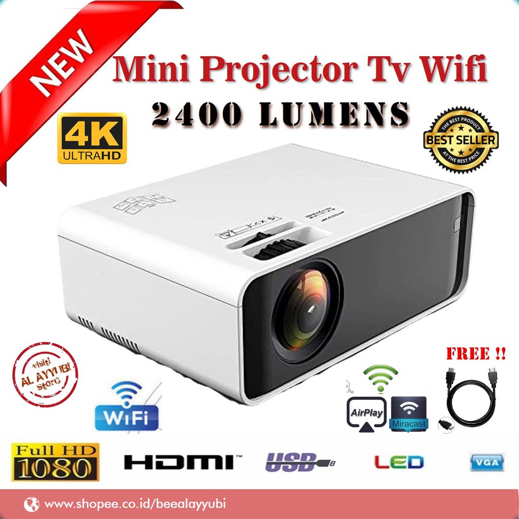 Mini Projector IDB Premium 2400 Lumens Tv Tuner Wifi Proyektor Upgrade Cheerlux C6 Infocus Nobar