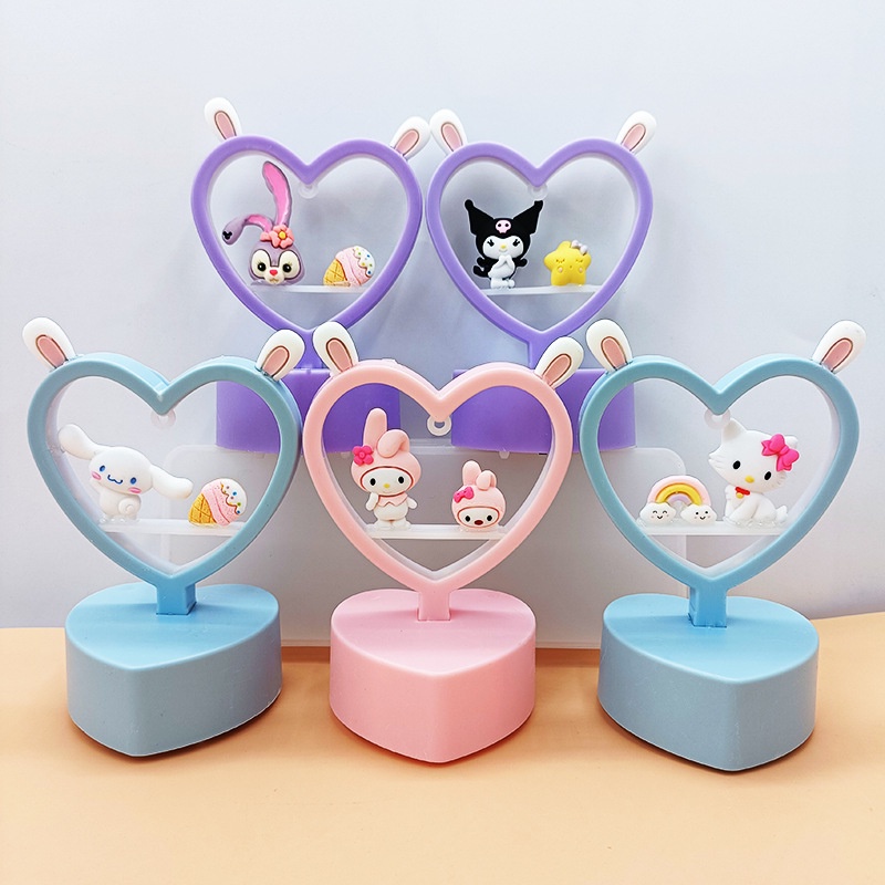 Lampu Meja LED Bentuk Hati Motif Anime Sanrio Kuromi Cinnamorolly Untuk Hadiah Ulang Tahun