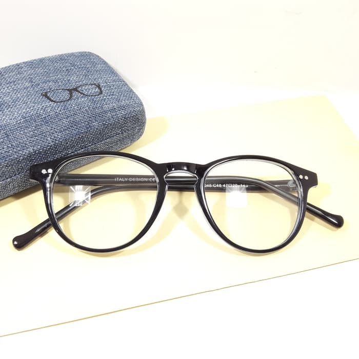 FRAME KACAMATA ANTI RADIASI VINTAGE BULAT B048 HITAM BIRU