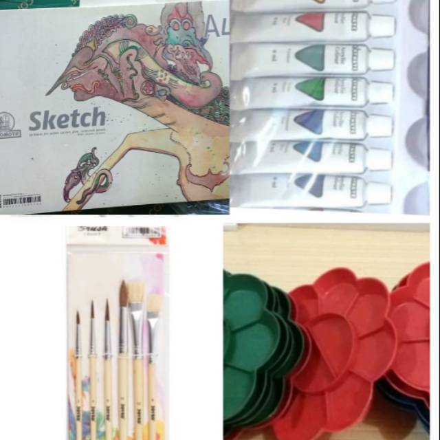 

PAKET Lukis sketchbook a4+cat akrilik+kuas+palet