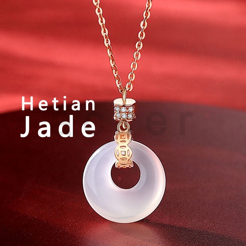 Kalung Liontin Giok Hetian Chalcedony Warna Putih Untuk Wanita