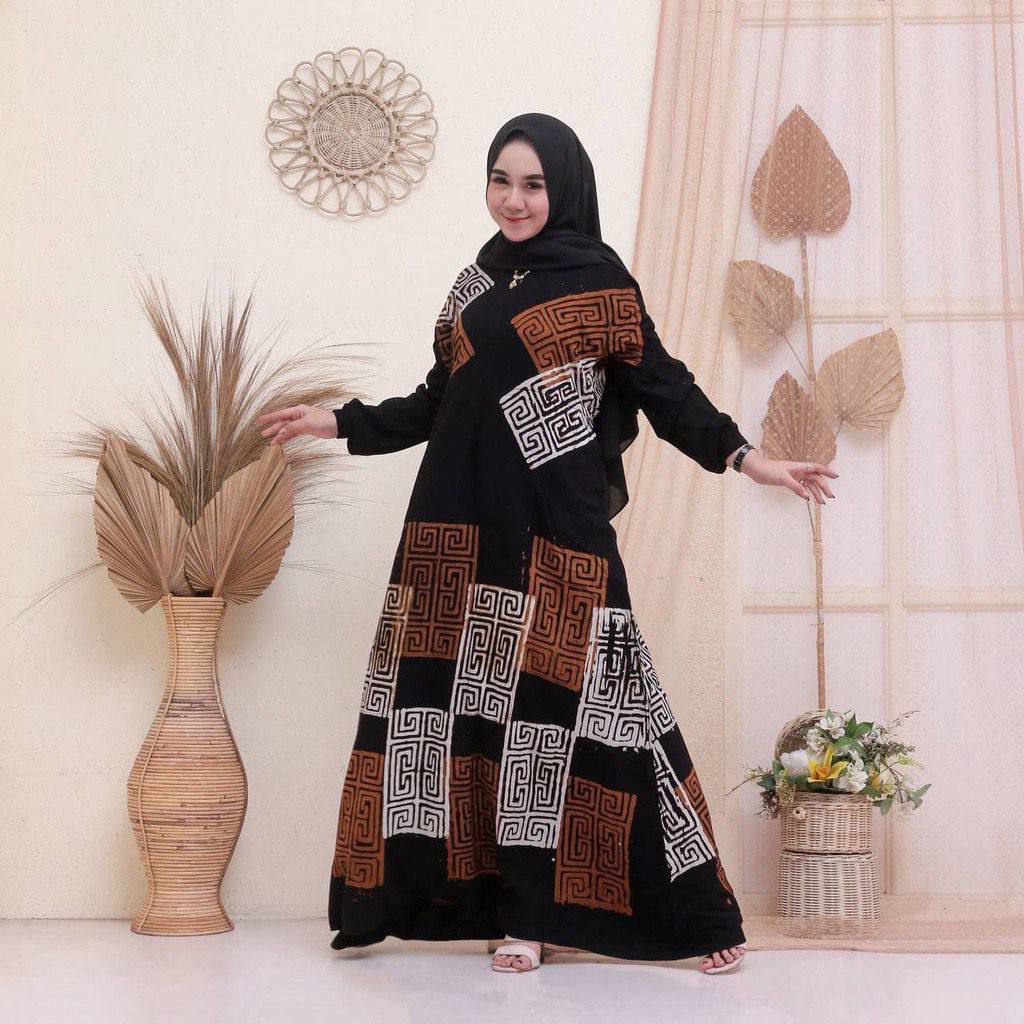 Gamis Twill Rayon Malaman Terbaru Kekinian Busui | Gamis Tiedye NEW-KAHIYANG COKLAT
