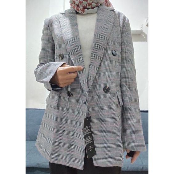 blazer wanita motif kotak