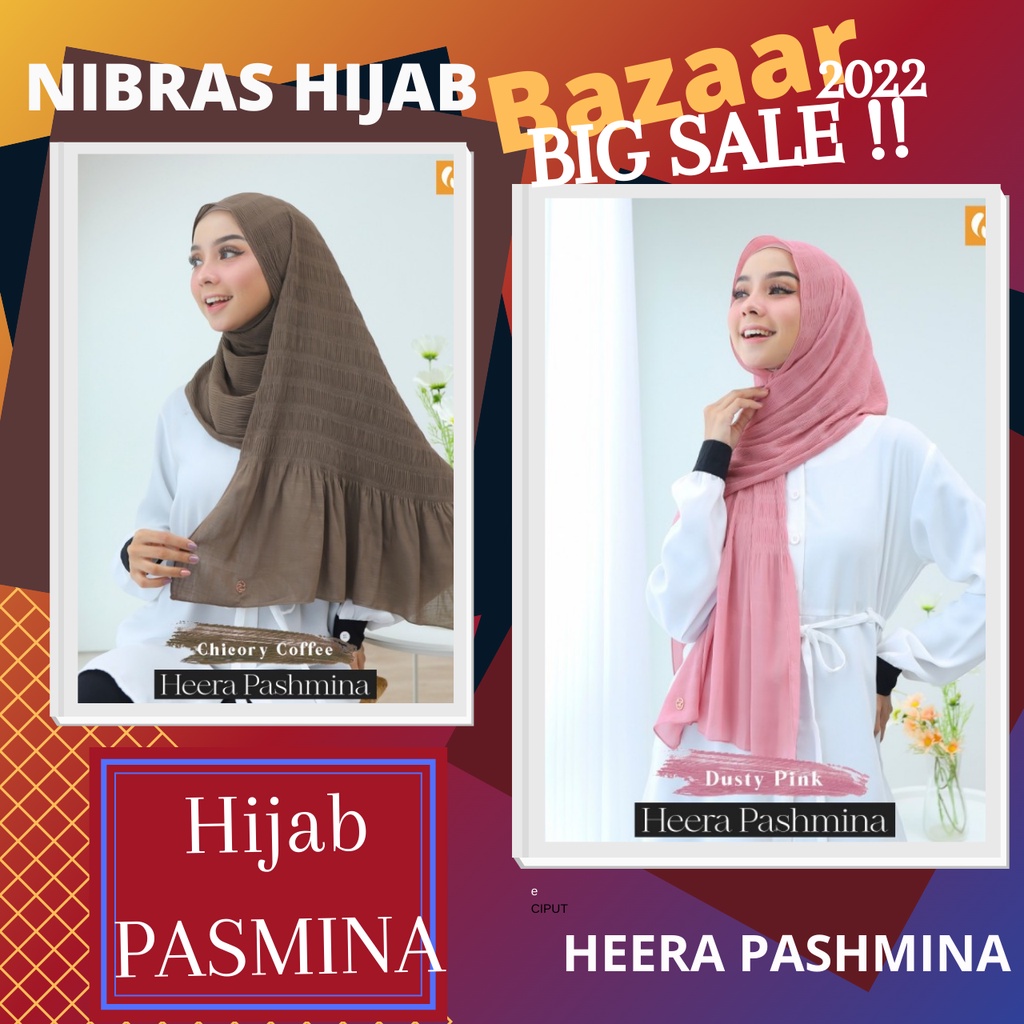 NIBRAS HIJAB HEERA PASHMINA PLISKET / NIBRAS HIJAB  HEERA PASHMINA POLOS / JILBAB NIBRAS HIJAB HEERA